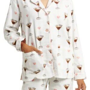 PJ Salvage Flannel Pajamas Set Espresso Martini Pink Hearts Size XL